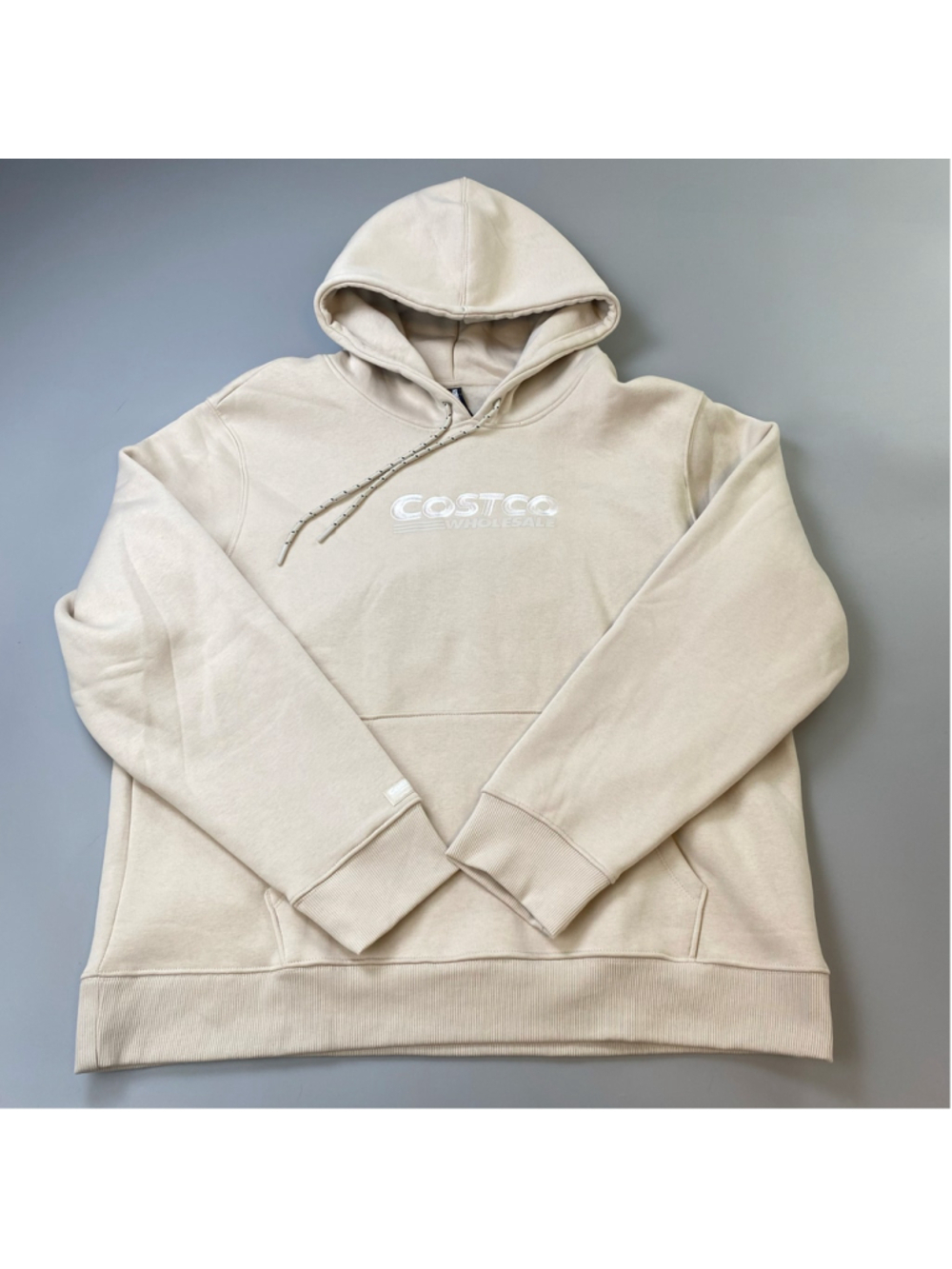 Kirkland Signature Hoodie Unisex Men’s XL Women’s XXL Beige Spellout Cozy Costco